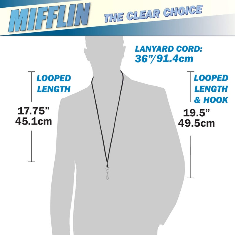 MIFFLIN Lanyard (Black, 3.5x2.25 inch, 100 Pack) with Clear Plastic Horizontal ID Badge Holder, Heavy Duty Name Pouch with Soft, Woven, Neck Lanyards - Image 4